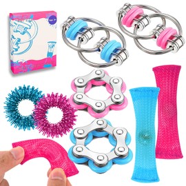 8Pcs Sensory Fidget Toys with Fidget Spinner,Spiky Sensory Finger Acupressure Rings Bike Chain Marble Mesh Fidgets Quiet Toys for Autism,Anxiety Toy Stocking Stuffers Gift for Boys Girls