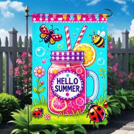 BlissYard Hello Summer Garden Flag for Outside 12x18 Double Sided Colorful Hello Summer Mason Jar Garden Flag for Outdoor Yard Summer Decorations Seasonal Rustic Yard Lawn Outdoor Decor