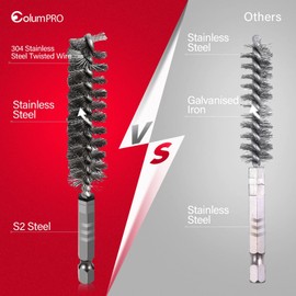 Columpro 6PCS 304 Stainless Steel Bore Brush Copper Pipe Cleaner, Twisted Wire Drill Brush,1/4 Inch Hex Shank S2 Steel Handle, for Power Drill Plumbing Tools