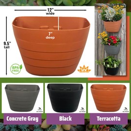 Wall Planter, Wall Hanging Planter Indoor & Outdoor, 12 Inch Planter Pot with Self Watering Planter Grid for Flower, Vegetable & Herb Planter Indoor BPA Free, UV Resist Garden Planter - Concrete Gray