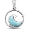 CloseoutWarehouse Natural Larimar Ocean Wave Round Pendant Sterling Silver