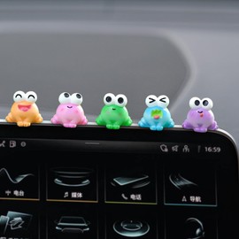 Frog Figurines Car Dashboard Accessories, 5 Pcs Funny Car Dash Decor Rearview Mirror Ornament, Cute Frog Gifts for Women Girl