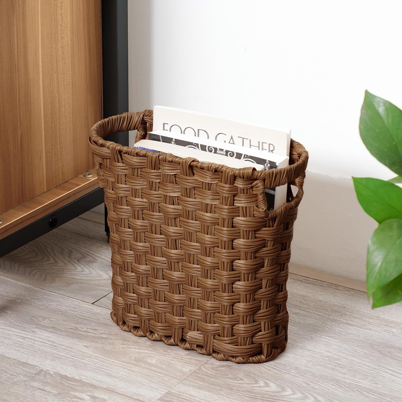 Wicker Waste Basket, Wicker Trash Can with Built-in Handles, Multifunctional
