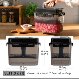 BALWOO SMART Automatic Press Plate Food Storage Container for Kimchi Sauerkraut Pickle Fermentaion/Airtight Lid Food Storage Container for Preserved Food Bulk Fermentation (5L / 1.3 gal)