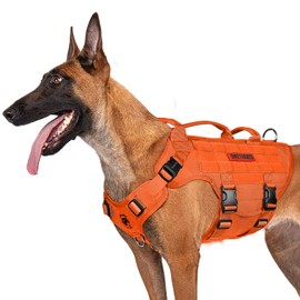 OneTigris Dog Harness, X Destroyer Tactical Dog Harness, 3 Handles, Heavy Duty Dog Vest with Metal Buckles, Adjustable Safety Harness for Medium Large Dogs, Orange, M