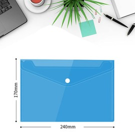 Document Wallet A5, Transparent Plastic, 12 Pack A5 File Pockets with Press Stud, Document Folders A5, Document Folder A5 Transparent, Colourful Document Bag, Document Bag with Press Stud