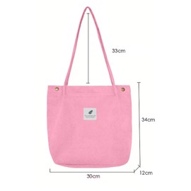 ZhengYue Large Cord Bag for Women Corduroy Tote Bag Women Shoulder Handbags Totes Bag for School Shopping Work College Casual Light Pink
