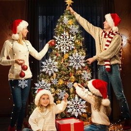 OLIKER Christmas Plastic Snowflake Ornament White Snowflakes Ornaments Christmas Tree Decorations Hanging Snowflake Decorations for Winter Indoor Outdoor Holiday Decor (12, Large White Snowflakes)