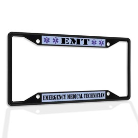 Fastasticdeals Metal Insert License Plate Frame EMT Emergency Medical Technician A Weatherproof Car Accessories Black 4 Holes Solid Insert