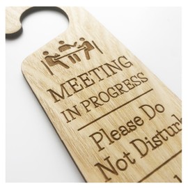 Meeting In Progress Do Not Disturb Wooden Hanging Door Knob Sign Office Home With Icon