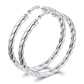 Bestyle Stainless Steel Twisted Hoop Earrings 6mm Hollow Tube Chucky Earrings - 60mm Diameter