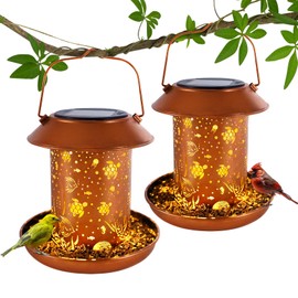 2Pack Bird Feeders for Outdoors Hanging Meta Solar Bird Feeder Chewproof Waterproof Sea Turtles Solar Lantern Decor Garden Gifts for Women Mom, Bird Lovers，Decoration for Yard, Patio, Lawn