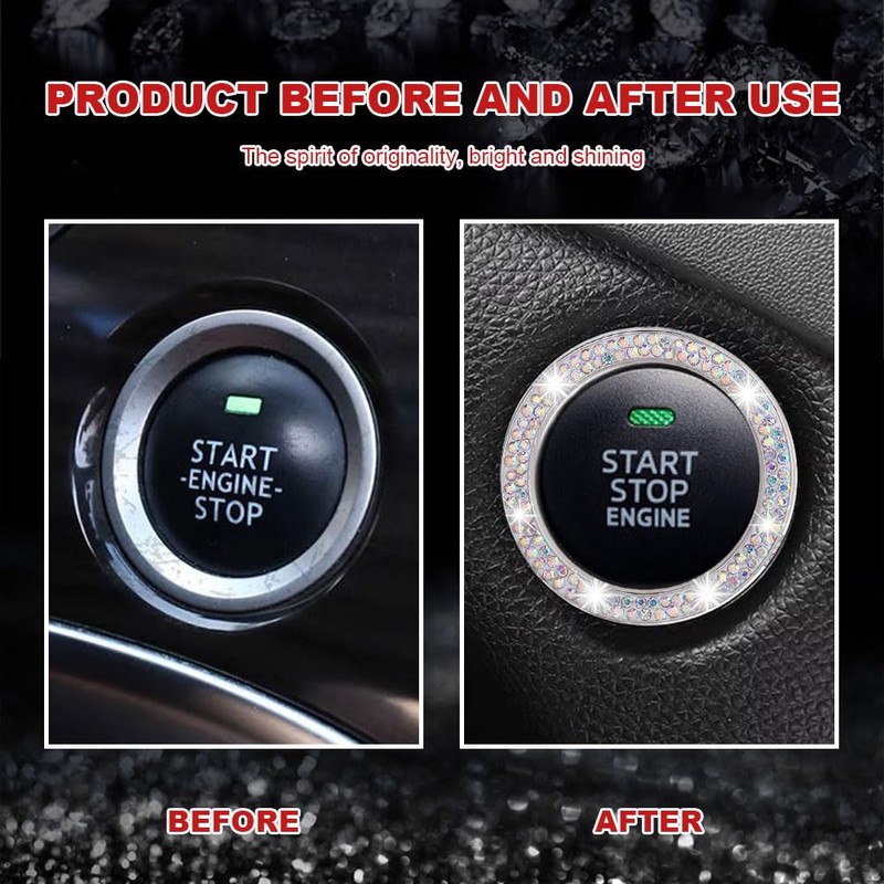 2 PCS Bling Crystal Rhinestone Car Engine Start Decoration Ring,