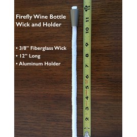 Firefly 12-Inch Wine Bottle Oil Wick - 3/8-Inch Fiberglass Wick & Aluminum Brass Finish Wick Holder for DIY Tiki Torches and Oil Lamps Made in The USA