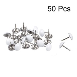 sourcing map Upholstery Nails Tacks 11mm White Round Head 17mm Length Thumb Push Pins for Furniture Sofa Headboards, 50 Pcs
