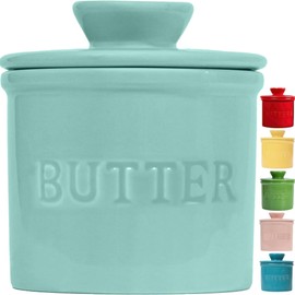 PriorityChef Butter Crock with Lid, On Demand Spreadable Butter, French Butter Keeper to Leave On Counter with Water Line, Ceramic French Butter Dish, Cool Green