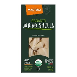 Mantova Organic Jumbo Shells Pasta, 12oz boxes (Pack of 2), Non-GMO, Product of Italy, Made with Organic Durum Wheat Semolina, Great for Stuffing