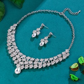 EVER FAITH Women's Jewellery Set Austrian Crystal Wedding Floral Leaf 2 Layers Necklace Earrings Set for Banquet Prom, Crystal, No information