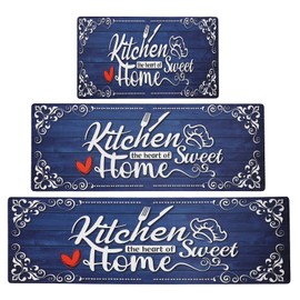 XLHOMO Navy Blue Kitchen Runner Rugs of 3, Non Slip Cushioned Kitchen Mats for Floor Waterproof Comfort Kitchen Rugs and Mats Farmhouse Chef Mats Floor Carpet for Sink,Laundry Room