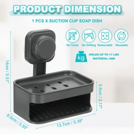sourcing map 1Pcs Suction Cup Soap Dish, Removable and Reusable Wall Mounted Double Bar Soap Holder for Shower No-Drilling Sponge Holder for Bathroom Kitchen, Gray