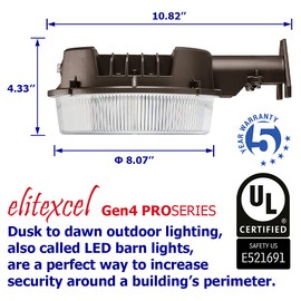 Dusk to Dawn Outdoor Lighting, EliteXcel 43W LED Barn Lights Outdoor, 5000LM 400W Replace Yard Lights, 5000K Daylight Security Area Street Light, 120V Waterproof Garage Parking Lot Flood Light