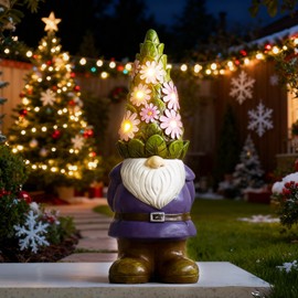 Nacome Solar Garden Outdoor Statues Gnome with Succulent and 7 LED Lights - Lawn Decor for Patio, Balcony, Yard Ornament - Chrismtas Gifts for Mom Grandma