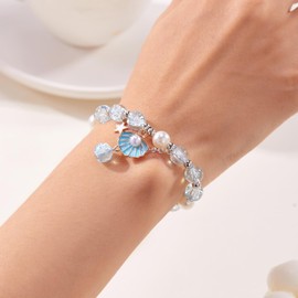 GZUQRSK 2PCS Crystal Bead Starfish Bracelets for Women Sparkling Crystals Shell Starfish Bracelet Bohemian Beach Summer Crystal Bracelet Jewelry Gift (2pcs-purple starfish)