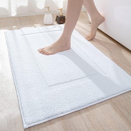 DEXI Bathroom Rug Mat, Ultra Absorbent Soft Bath Rug, Washable Non-Slip Bath Mat for Bathroom Floor, Tub, Shower Room, 24"x16", White