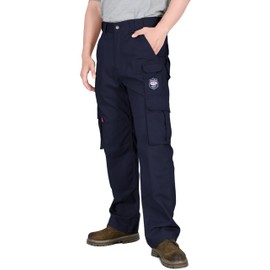 BOCOMAL FR Pants for Men Cargo Pockets Flame Resistant/Fire Retardant Navy Elastic Waist Water & Oil Repellent Finish
