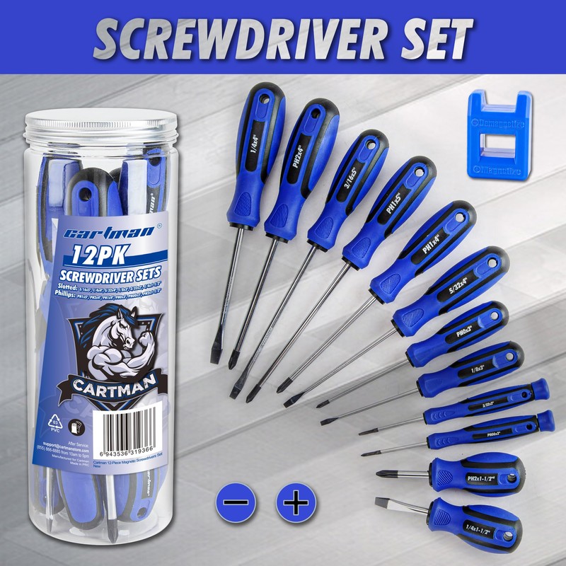 CARTMAN 12 Piece Magnetic Screwdriver Set - 6 Phillips and