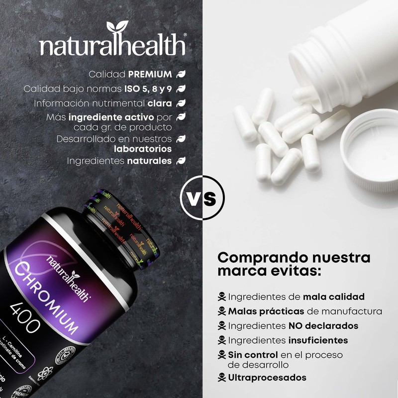 Natural Health. Chromium 400 + L-Carnitina. Frasco con 120 Cápsulas