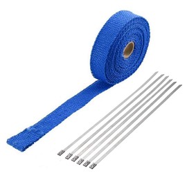 ESUPPORT 2.5CM X 5M Fiberglass Roll Blue Racing Exhaust Heat Header Pipe Wrap Heat Shield Sleeve Protection 6 Stainless Steel Ties Car Motorcycle