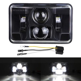 4x6 Inch LED Headlights Rectangular Light DOT Approved High/Low Beam Compatible with Peterbilt Kenworth Freightliner Replacement H4651 H4652 H4656 H4666 H6545 (1 pcs Black)