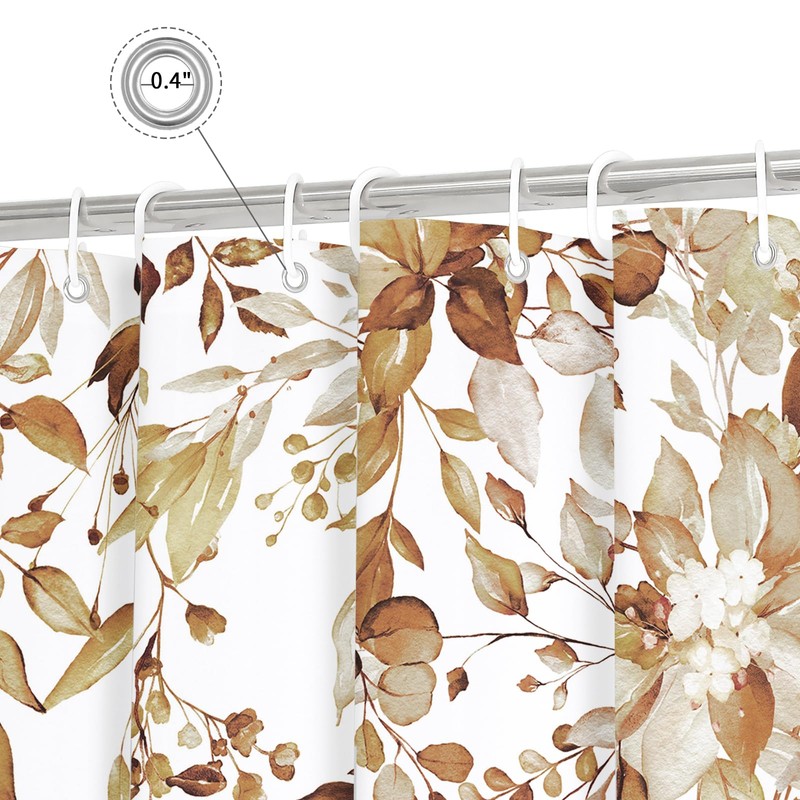 Gibelle Brown Eucalyptus Shower Curtain, Watercolor Plant Leaves with Floral