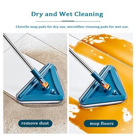 Wall Cleaner Mop with Long Handle 360° Wall Mop Triangle Mops for Floor Cleaning Baseboard Cleaner Tool with 5 Microfiber Duster Pads Dust Washer Cleaning Tools for Walls Windows Ceiling Fan