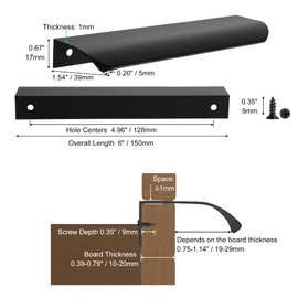 Malimali 5 Pack Black Kitchen Cupboard Handles Finger Edge Pulls for Cabinets and Drawers, 150mm Wardrobe Door Handles Modern Aluminum Bathroom Cabinet Handles, Matte Black
