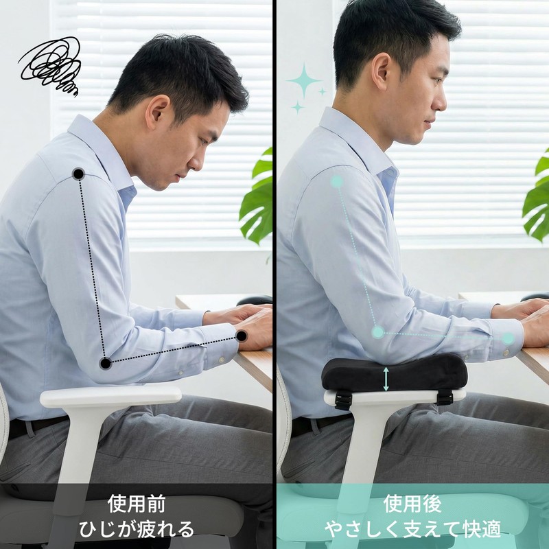 Kailund 肘置きクッション 低反発 ひじ掛け クッション 椅子 腕置き 取り付け簡単 洗濯可能 テレワーク