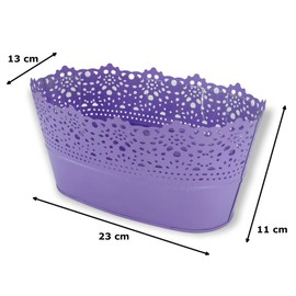 DARO DEKO Metal Flower Pot Bowl Purple 11 x 23 cm with Insert Over Pot Planter Herb Pots