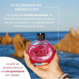 Bronceador Mali Ingredientes 100% Naturales, Aceite de Semilla de Sandía Acelerador de Bronceado Hidratante, para pieles delicadas Libre de químicos 100ml