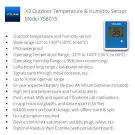 YoLink X3 vesion Outdoor Temperature & Humidity Data Logger, Hygrometer, Thermometer, 1/4 Mile Range, 5+ Years Battery Life, Emails/Text/App Alerts, Alexa. Pet Cage, Freezer, Greenhouse. Hub Included