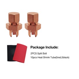 Split Bolt Connectors Copper Grounding Wire Clamps with Heat Shrink Tube for Completing Ground Bonding (Wire 4AWG - 10AWG(2PCS))