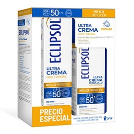 Pack Eclipsol Ultra Crema FPS 50 Protector Solar Facial y Corporal - Frmula Hipoalergnica, Proteccin UV Diaria, Textura Ligera - Pack de 2 (125 g y...