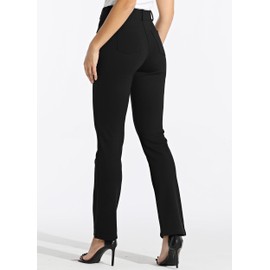 Willit 33" Women's Yoga Dress Pants Straight Leg Work Slacks Stretchy Office Casual Pants 4 Pockets Belt Loops Black L
