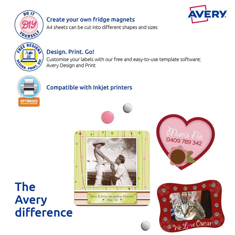 Avery A4 Magnet Sheets for Inkjet Printers - Fridge Magnets