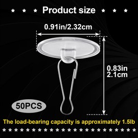 Mxxipp 50 Pack Self-Adhesive Ceiling Hooks for Hanging, Sticky No-Drill Ceiling Discs with Metal Hook, Transparent Wall Hook Hanger for Wedding Birthday Party Christams Decorations