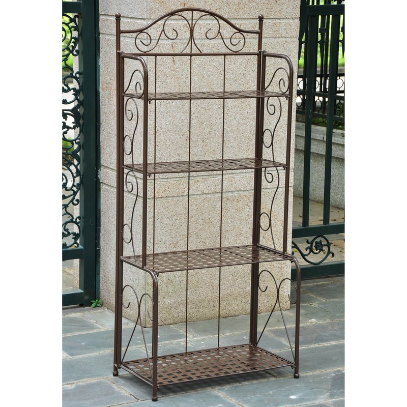 International Caravan Mandalay 4-tier Iron Folding Bakers Rack - Bronze