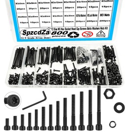 800Pcs M3 Screw Kit,Hex Socket Head Cap Screws Assortment with Nuts and Washers 12.9 Grade Alloy Steel Black Zinc Plated Metric Screws,M3 Bolts for 3D Printing