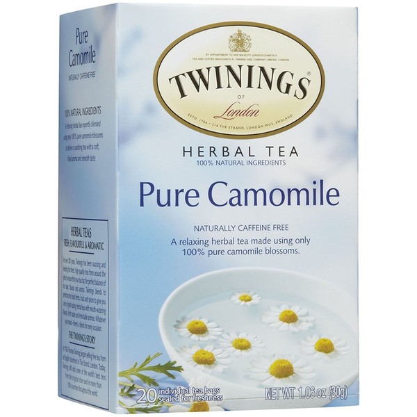 Twinings Pure Camomile Herbal Tea, 20 Tea Bag Boxes, 6 pk