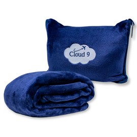 Cloud 9 Airline Travel Blanket Compact with Bag, Airplane Blanket for Long Flight, 3 in 1 Neck Pillow, Lumbar Support, Premium Airplane Accessories, Security Pouch, 300 GSM, Polyester Fleece