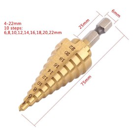 Fongmore 4-22mm HSS Titanium Coated Step Drill Bit High Speed Steel 1/4" Hex Shank Quick Change Cone Drill Bit Hole Cutter for Metal Plastic Wood